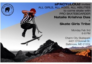 sPACYcLOUd is inviting all girls all ages all abilities to skate at Charm City in Baltimore!